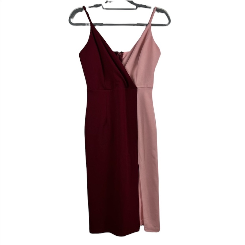 Colorblock Pink & Mauve Bodycon Midi Dress